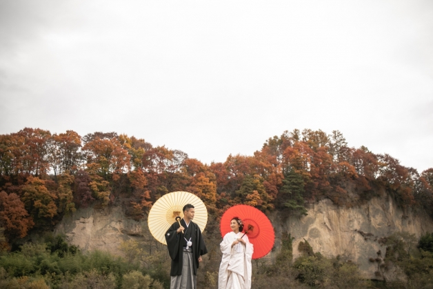 秋の軽井沢でのロケーション撮影の写真です